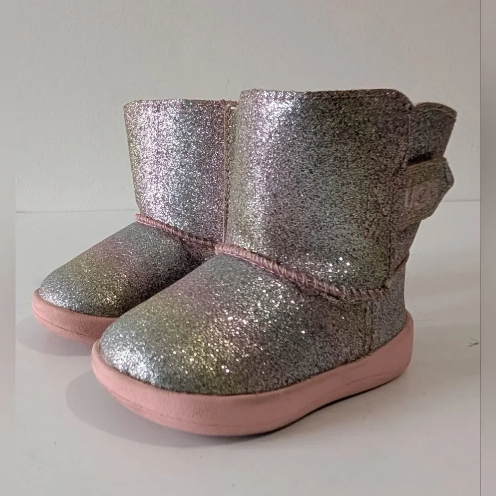 UGG Toddlers Keelan Rose Gold Metallic Glitter Sheepskin Booties Size 2/3
